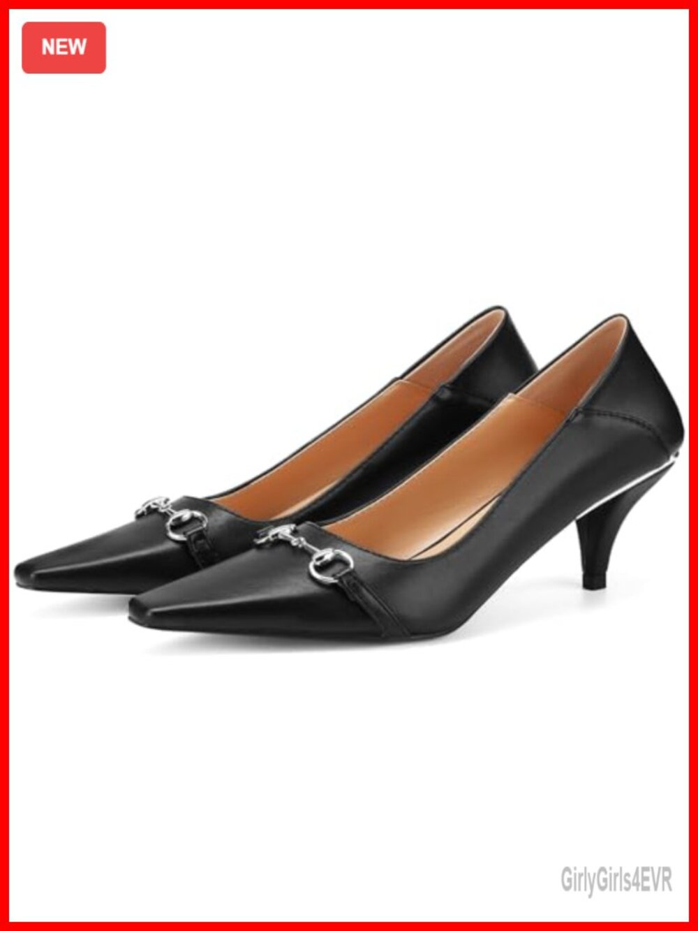 Women's Metal Buckle-Detail Pumps Square Toe Kitten Heels
